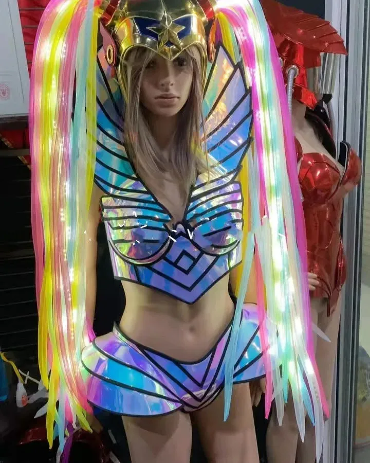 LED Ponytail Headdress Laser Suit