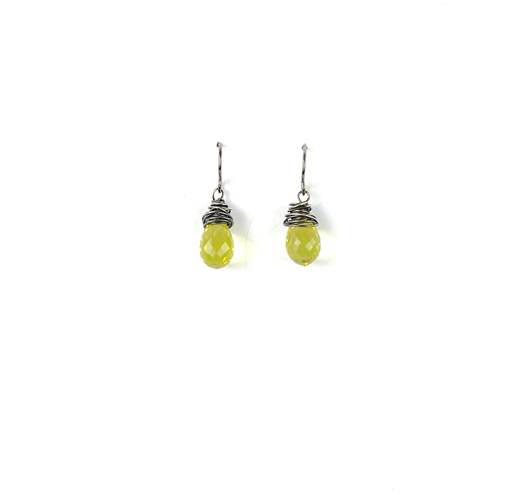 Lemon Quartz Briolette with silver earring