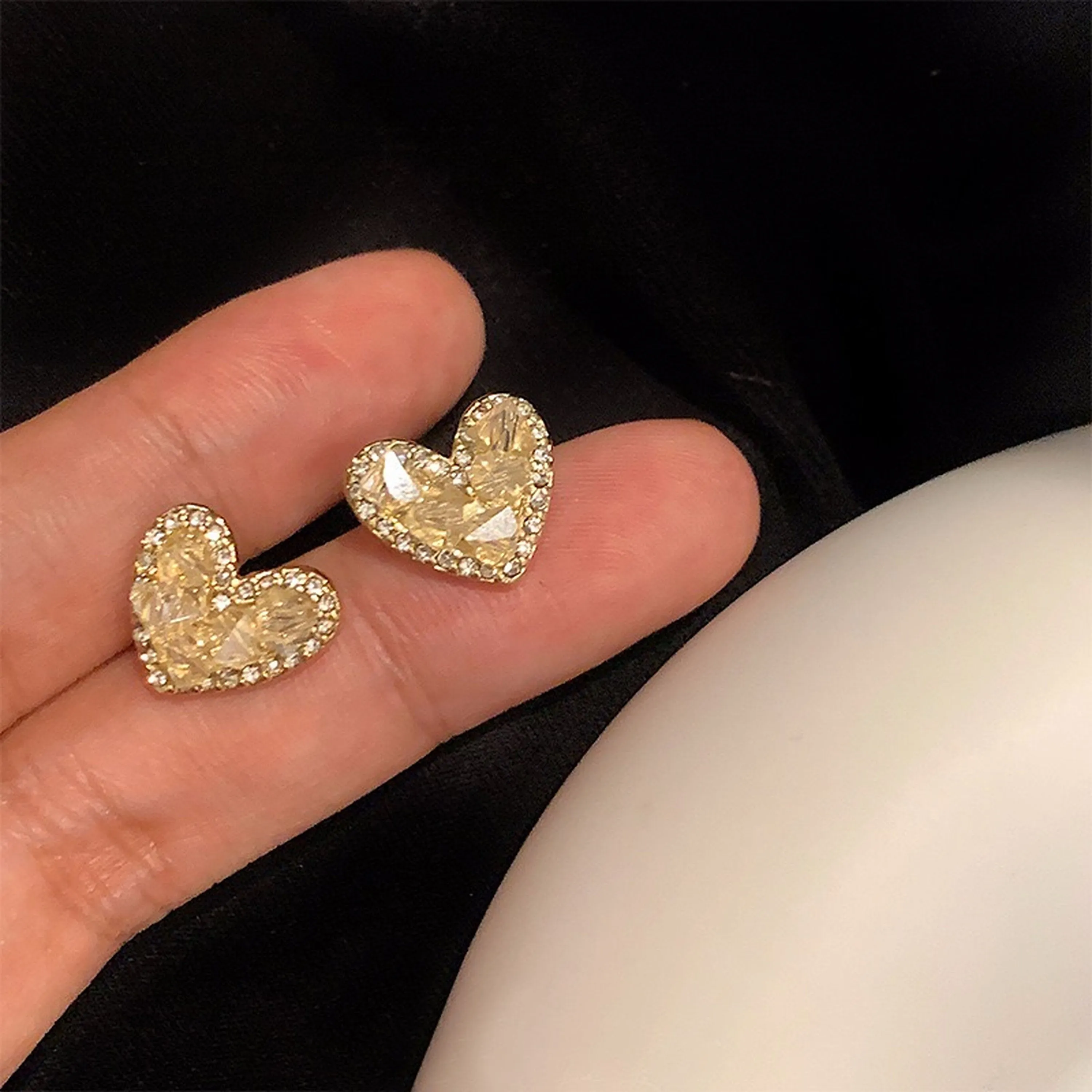 Lemon Quartz Yellow Raw Crystal Stud Earrings