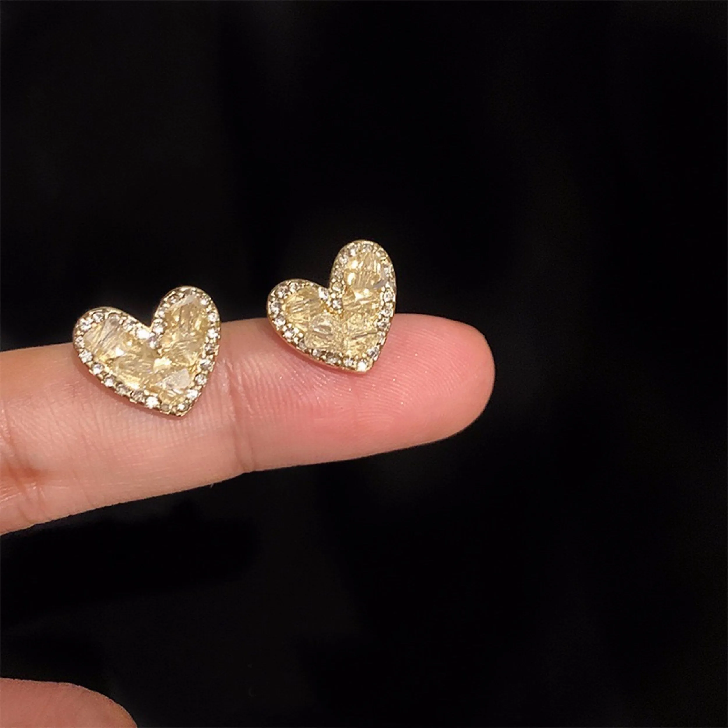 Lemon Quartz Yellow Raw Crystal Stud Earrings