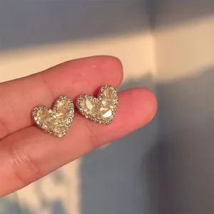 Lemon Quartz Yellow Raw Crystal Stud Earrings