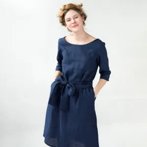LeMuse linen dress OLIVE, Deep blue, XS
