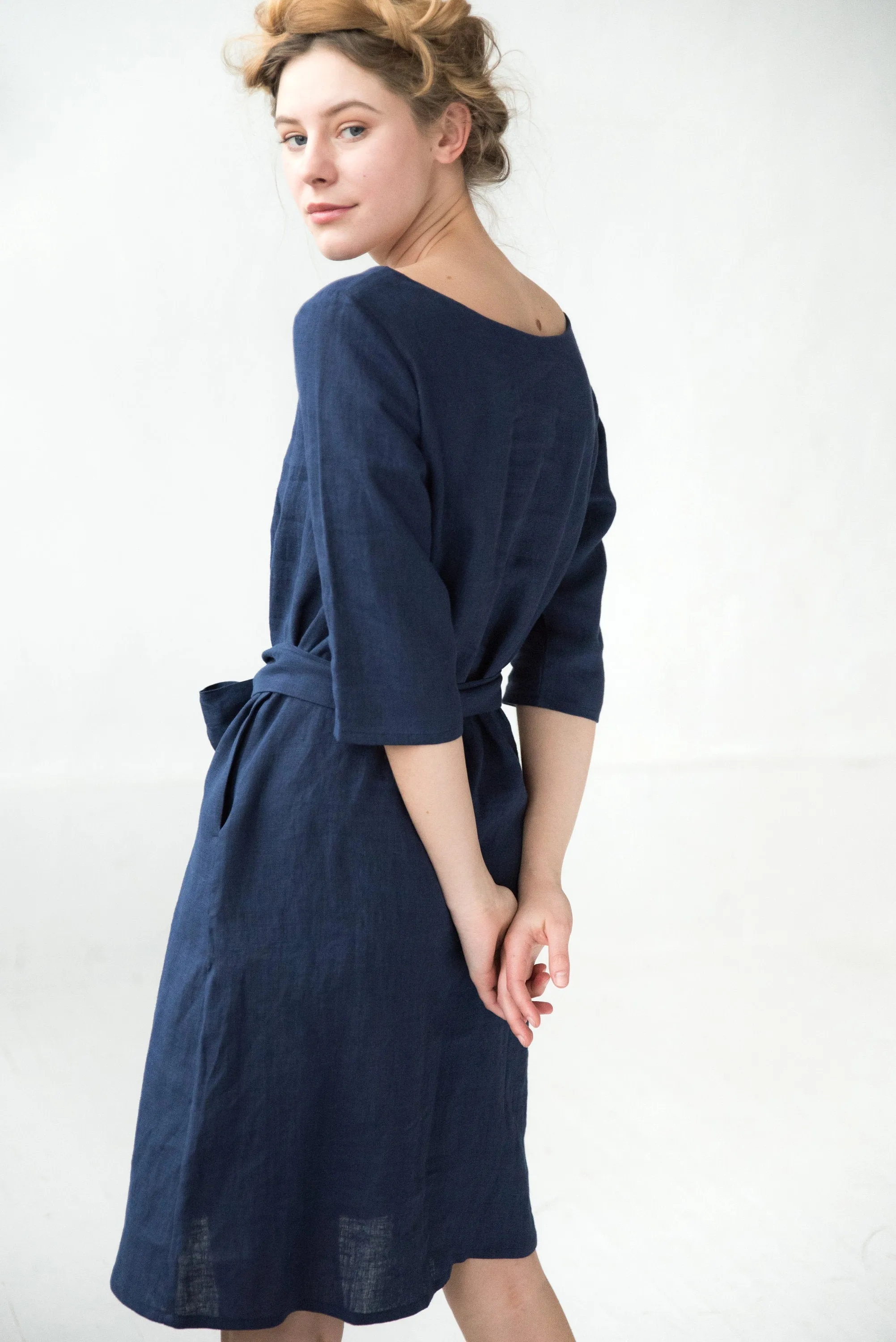 LeMuse linen dress OLIVE, Deep blue, XS