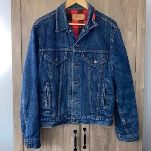 Levi Strauss&amp;Co Vintage 100% Cotton Pocket Red Flannel Lined Jean Jacket Size 42