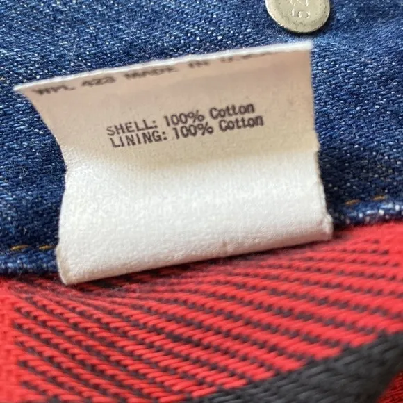 Levi Strauss&amp;Co Vintage 100% Cotton Pocket Red Flannel Lined Jean Jacket Size 42
