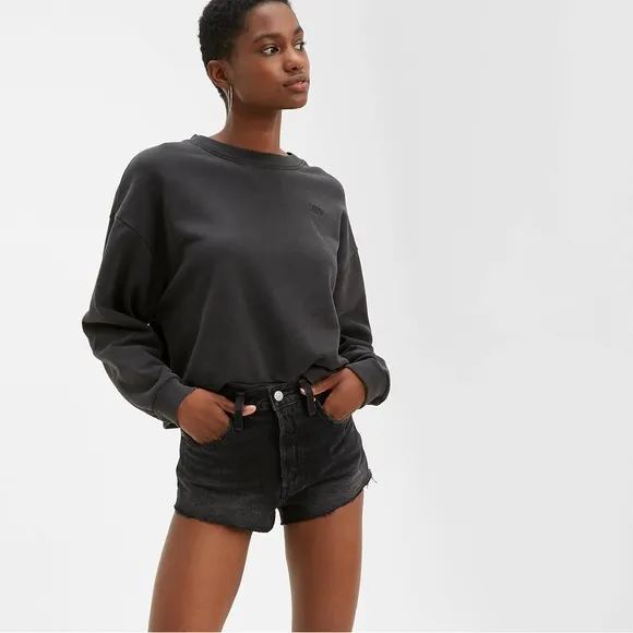 Levi’s 501 Black Denim Raw Hem Shorts - 24