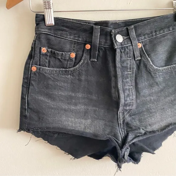 Levi’s 501 Black Denim Raw Hem Shorts - 24