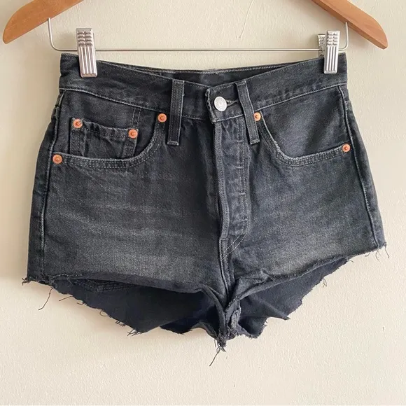Levi’s 501 Black Denim Raw Hem Shorts - 24