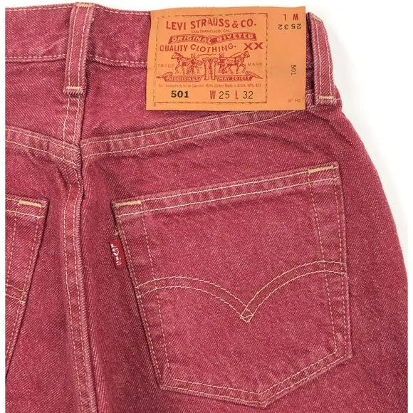 Levis 501 For Women 25x32 Red Jeans Vintage Button Fly Straight Leg Made In USA