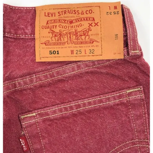 Levis 501 For Women 25x32 Red Jeans Vintage Button Fly Straight Leg Made In USA