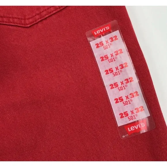 Levis 501 For Women 25x32 Red Jeans Vintage Button Fly Straight Leg Made In USA