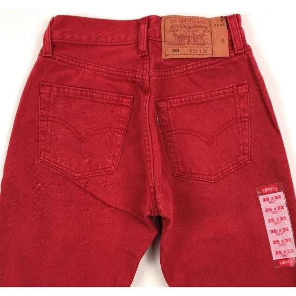 Levis 501 For Women 25x32 Red Jeans Vintage Button Fly Straight Leg Made In USA