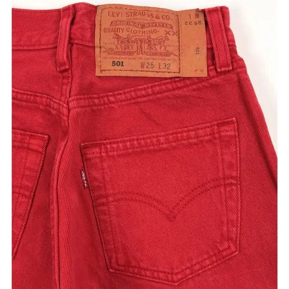 Levis 501 For Women 25x32 Red Jeans Vintage Button Fly Straight Leg Made In USA