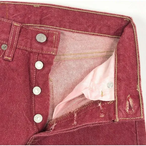 Levis 501 For Women 25x32 Red Jeans Vintage Button Fly Straight Leg Made In USA