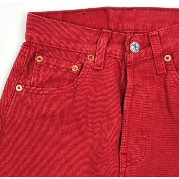Levis 501 For Women 25x32 Red Jeans Vintage Button Fly Straight Leg Made In USA