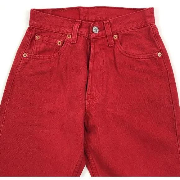Levis 501 For Women 25x32 Red Jeans Vintage Button Fly Straight Leg Made In USA