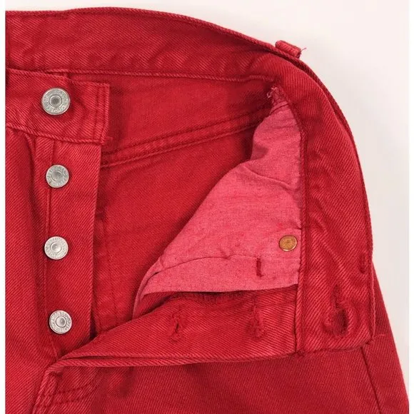 Levis 501 For Women 25x32 Red Jeans Vintage Button Fly Straight Leg Made In USA