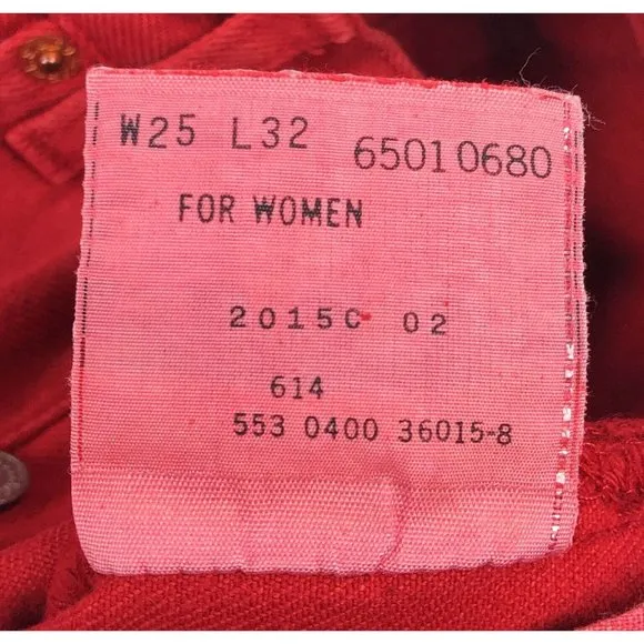 Levis 501 For Women 25x32 Red Jeans Vintage Button Fly Straight Leg Made In USA
