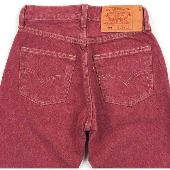 Levis 501 For Women 25x32 Red Jeans Vintage Button Fly Straight Leg Made In USA
