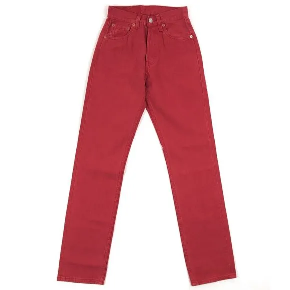 Levis 501 For Women 25x32 Red Jeans Vintage Button Fly Straight Leg Made In USA