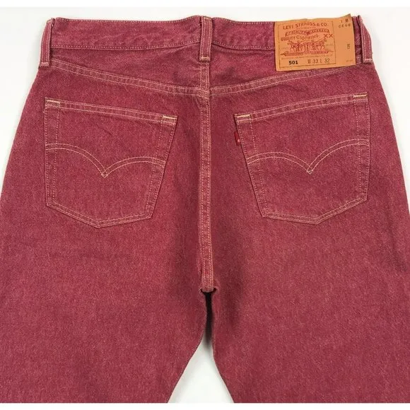 Levis 501 For Women 33x32 Red Jeans Vintage Button Fly Straight Leg Made In USA
