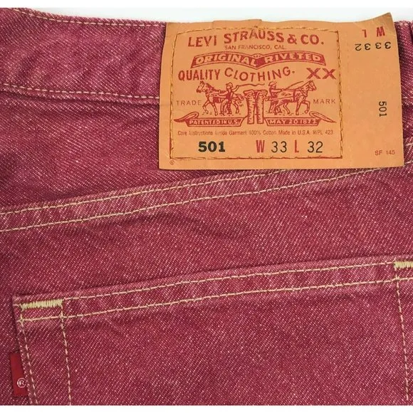 Levis 501 For Women 33x32 Red Jeans Vintage Button Fly Straight Leg Made In USA