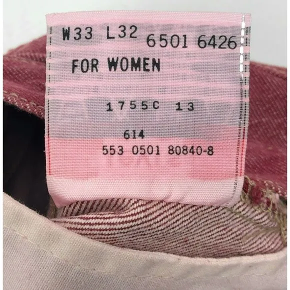 Levis 501 For Women 33x32 Red Jeans Vintage Button Fly Straight Leg Made In USA