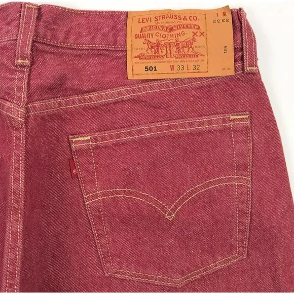 Levis 501 For Women 33x32 Red Jeans Vintage Button Fly Straight Leg Made In USA