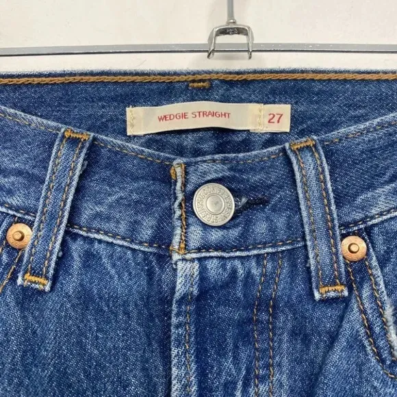 Levis Premium Wedgie Straight Jeans High Rise 27 Market Moments Wash Rigid Denim