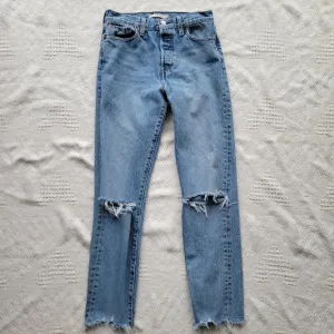 Levi's Wedgie Distressed Knee High Waisted 100% Cotton Denim Jeans- Medium Wash