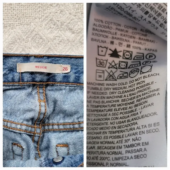 Levi's Wedgie Distressed Knee High Waisted 100% Cotton Denim Jeans- Medium Wash