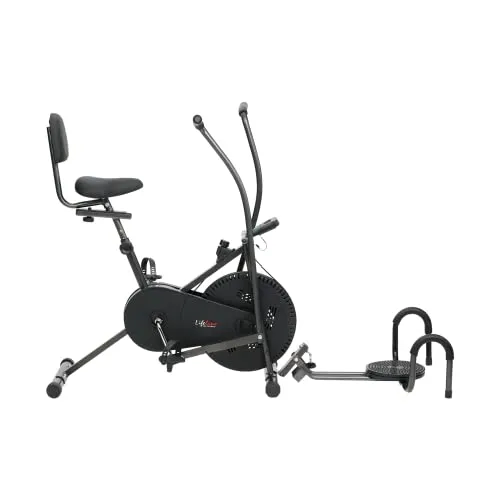 Life Line Fitness LE-103BST 4 In 1 Air Bike Exercise Cycle with Moving and Stationary Handles, Twister & Pushup Bar with Back Support, Vertically & Horizontally Adjustable Seat (Metallic Grey)