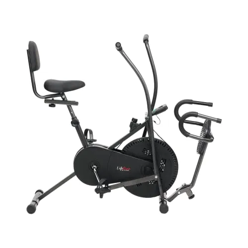 Life Line Fitness LE-103BST 4 In 1 Air Bike Exercise Cycle with Moving and Stationary Handles, Twister & Pushup Bar with Back Support, Vertically & Horizontally Adjustable Seat (Metallic Grey)