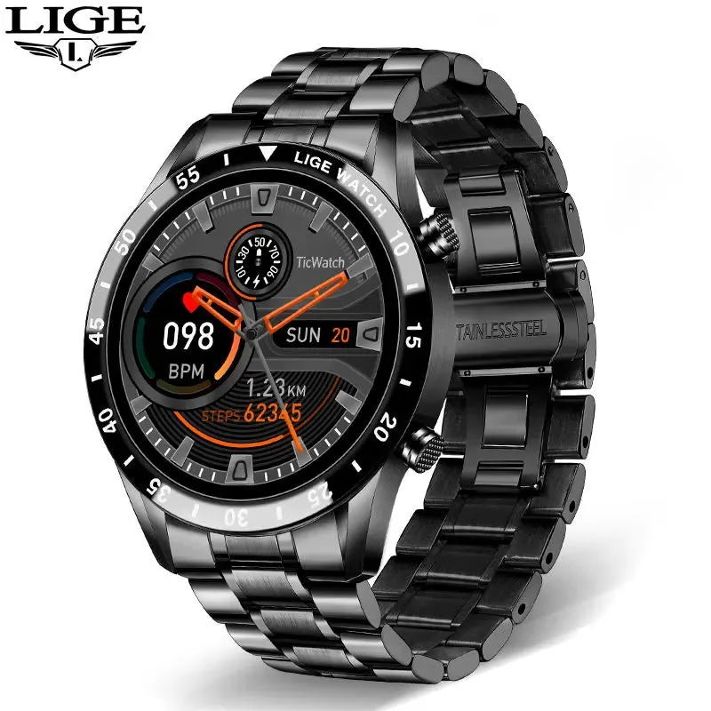 LIGE 2024 Smart Watch Men Full Circle Touch Screen Bluetooth Call Men Smartwatch Waterproof Sport Activity Fitness Watch Box