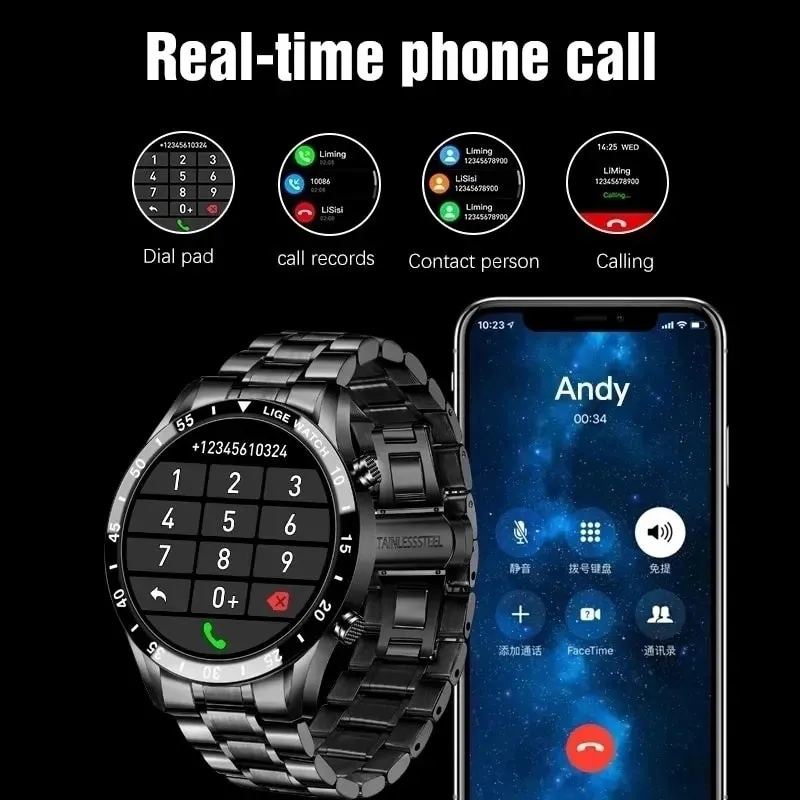 LIGE 2024 Smart Watch Men Full Circle Touch Screen Bluetooth Call Men Smartwatch Waterproof Sport Activity Fitness Watch Box