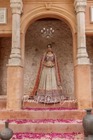 Light Green Lehenga with Maroon & Rust Velvet Borders DILRAS