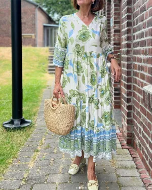 🌸Limited Sale 50% OFF🌸Elegantes Blumenkleid mit V-Ausschnitt