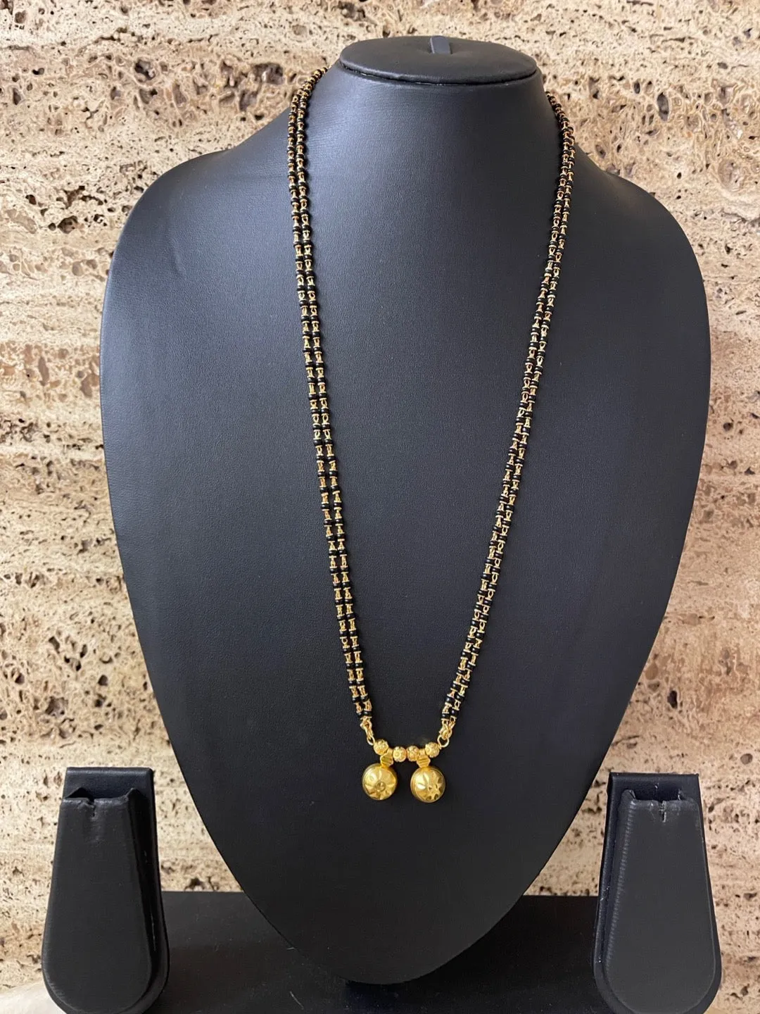 Long Mangalsutra Designs gold mangalsutra maharashtrian style vati pendant black beads chain