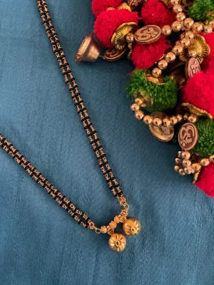 Long Mangalsutra Designs gold mangalsutra maharashtrian style vati pendant black beads chain