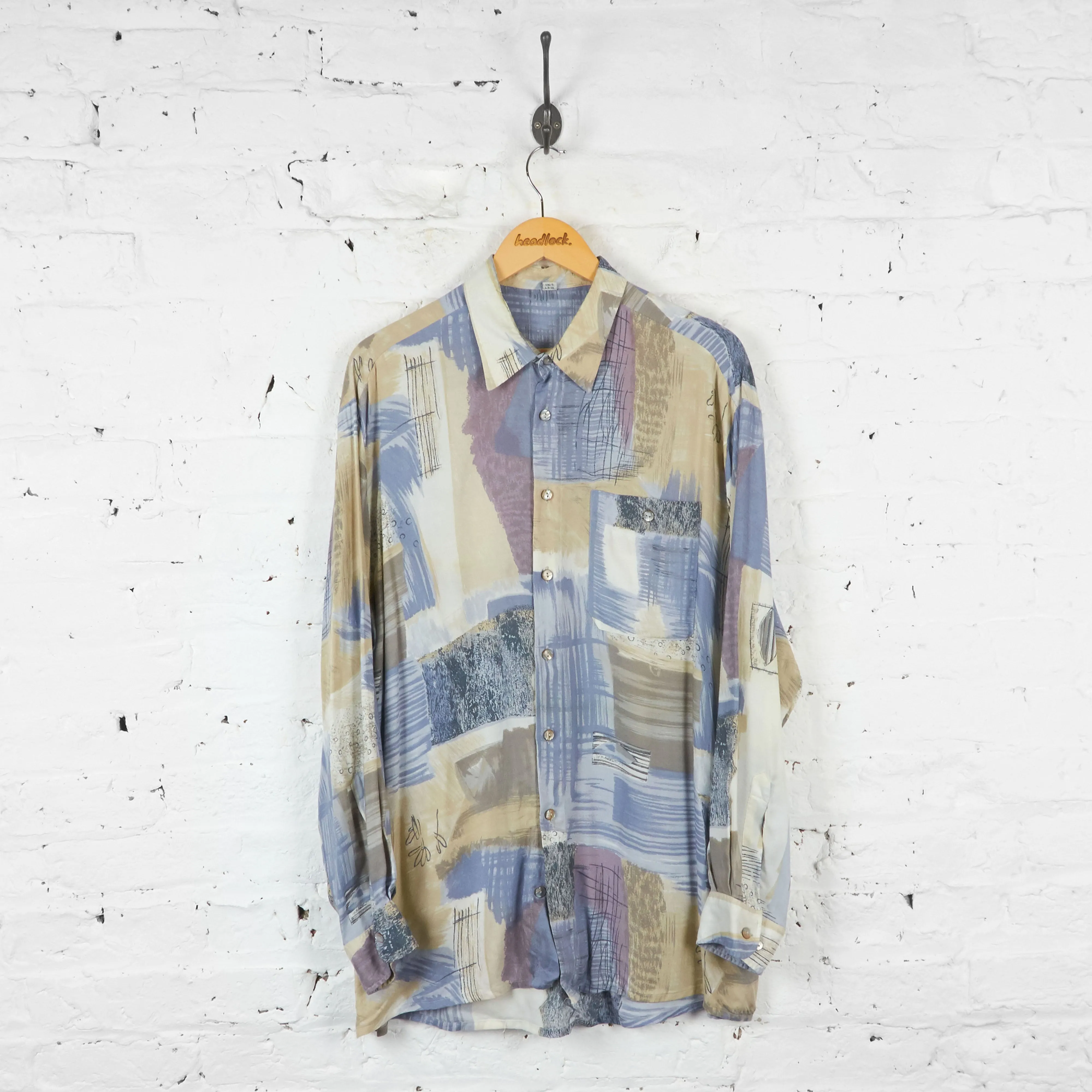 Long Sleeve 90s Pattern Shirt - Beige/Blue - XL