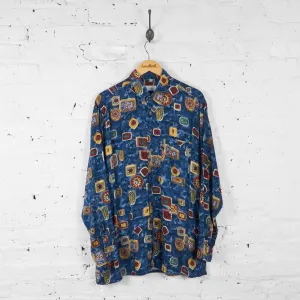Long Sleeve 90s Pattern Shirt - Blue - L