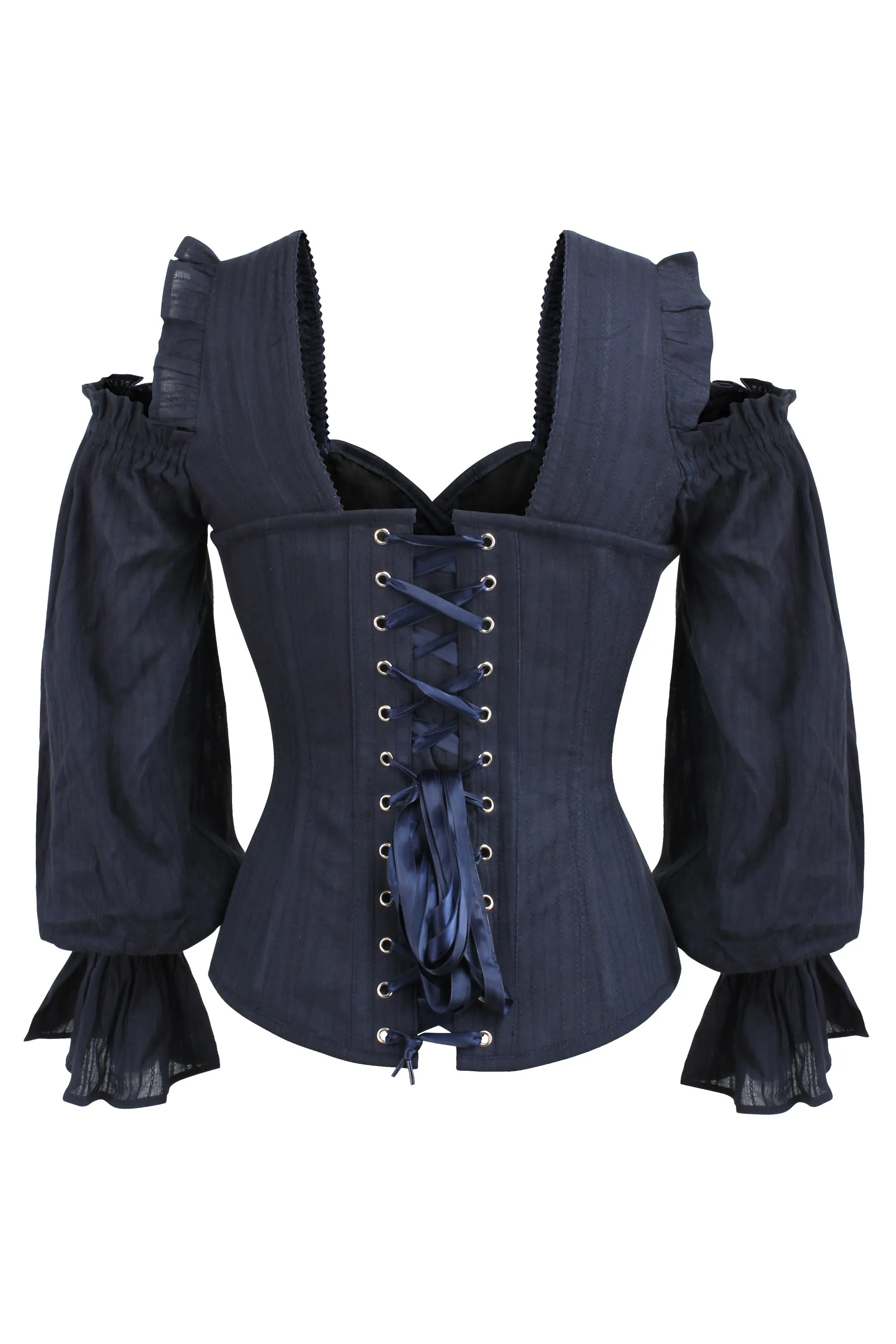 Long Sleeve Midnight Blue Corset with Cold Shoulder