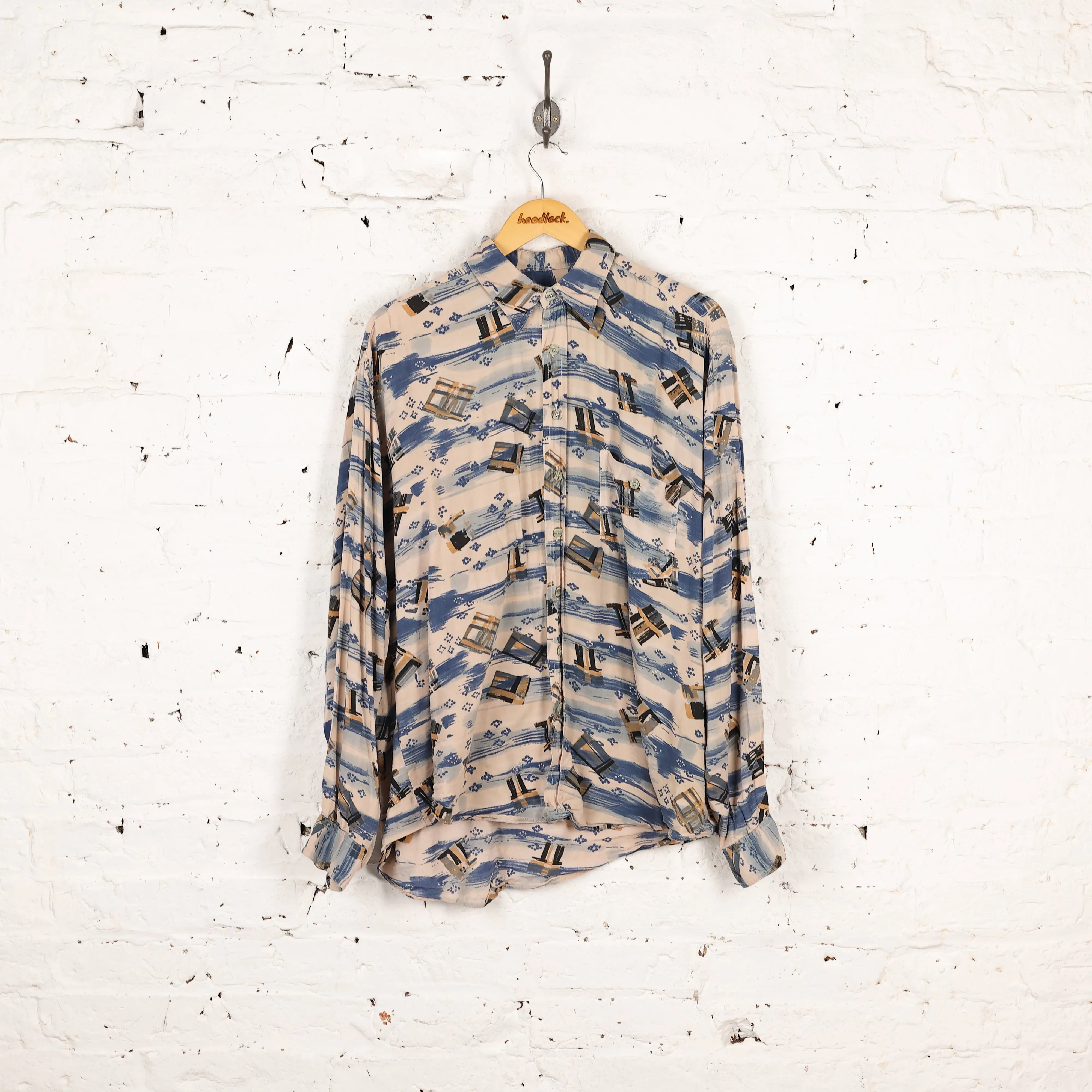 Long Sleeve Pattern Shirt - Tan - L