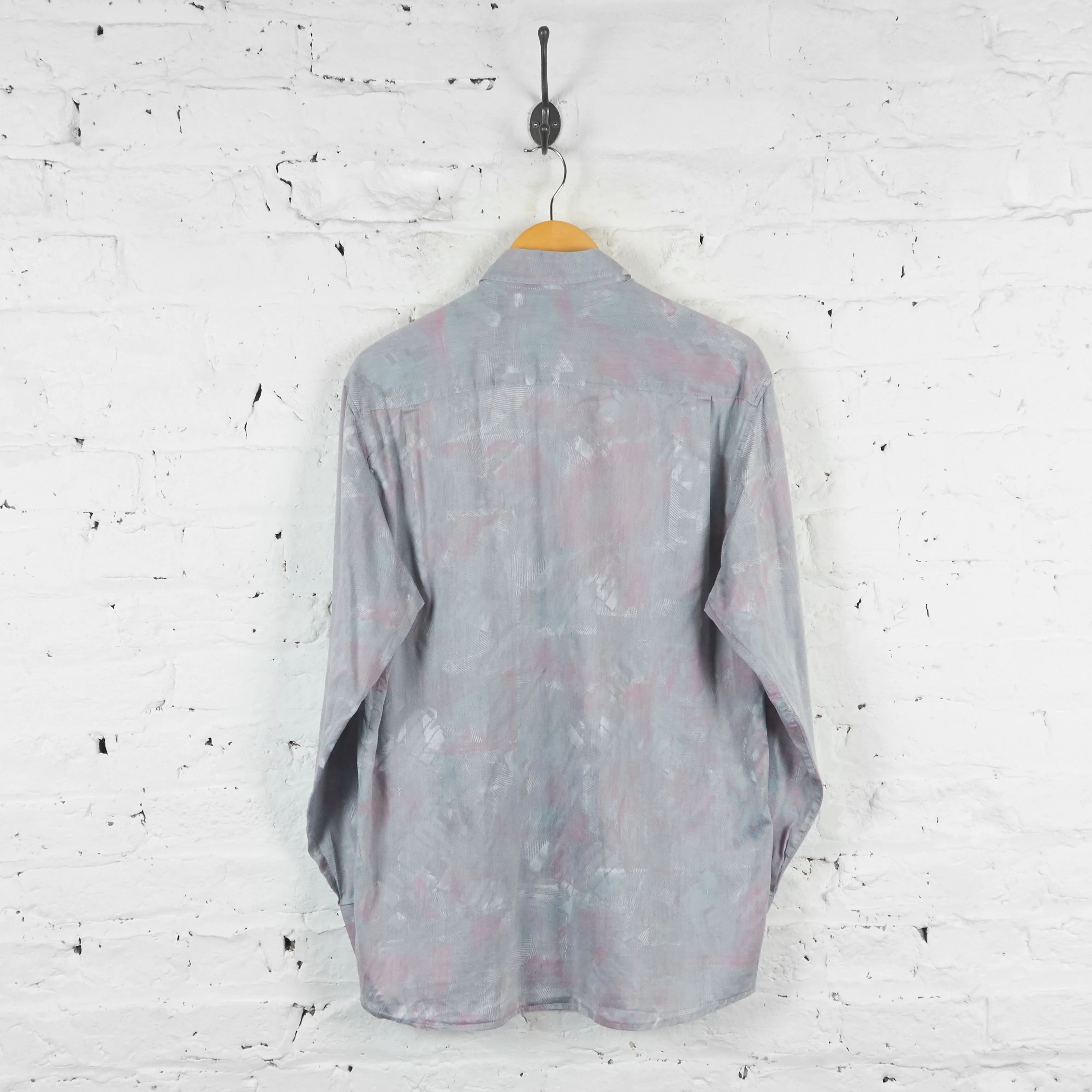 Long Sleeve Patterned Party Shirt - Purple - L