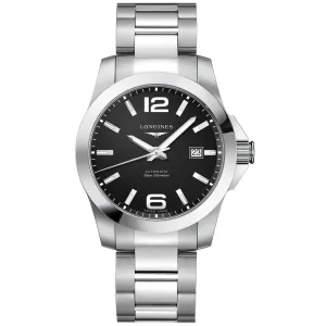 LONGINES CONQUEST 41mm Watch Black Steel Automatic Man L3.777.4.58.6