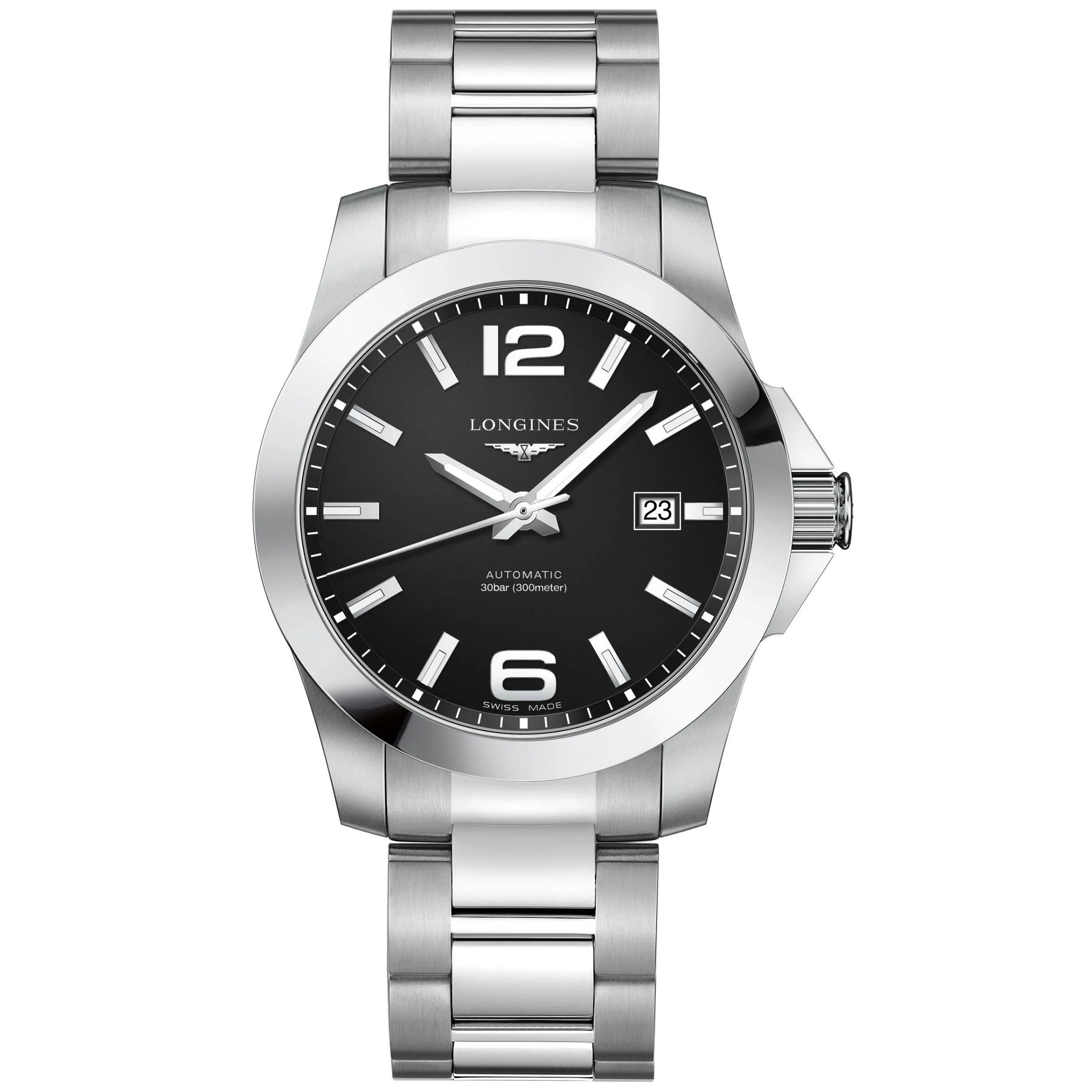 LONGINES CONQUEST 41mm Watch Black Steel Automatic Man L3.777.4.58.6
