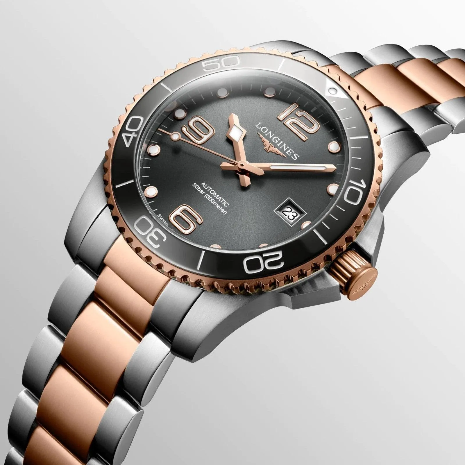 LONGINES HYDROCONQUEST 41mm Clock Automatic Gray Steel Pvd Finishes Rosa L3.781.3.78.7