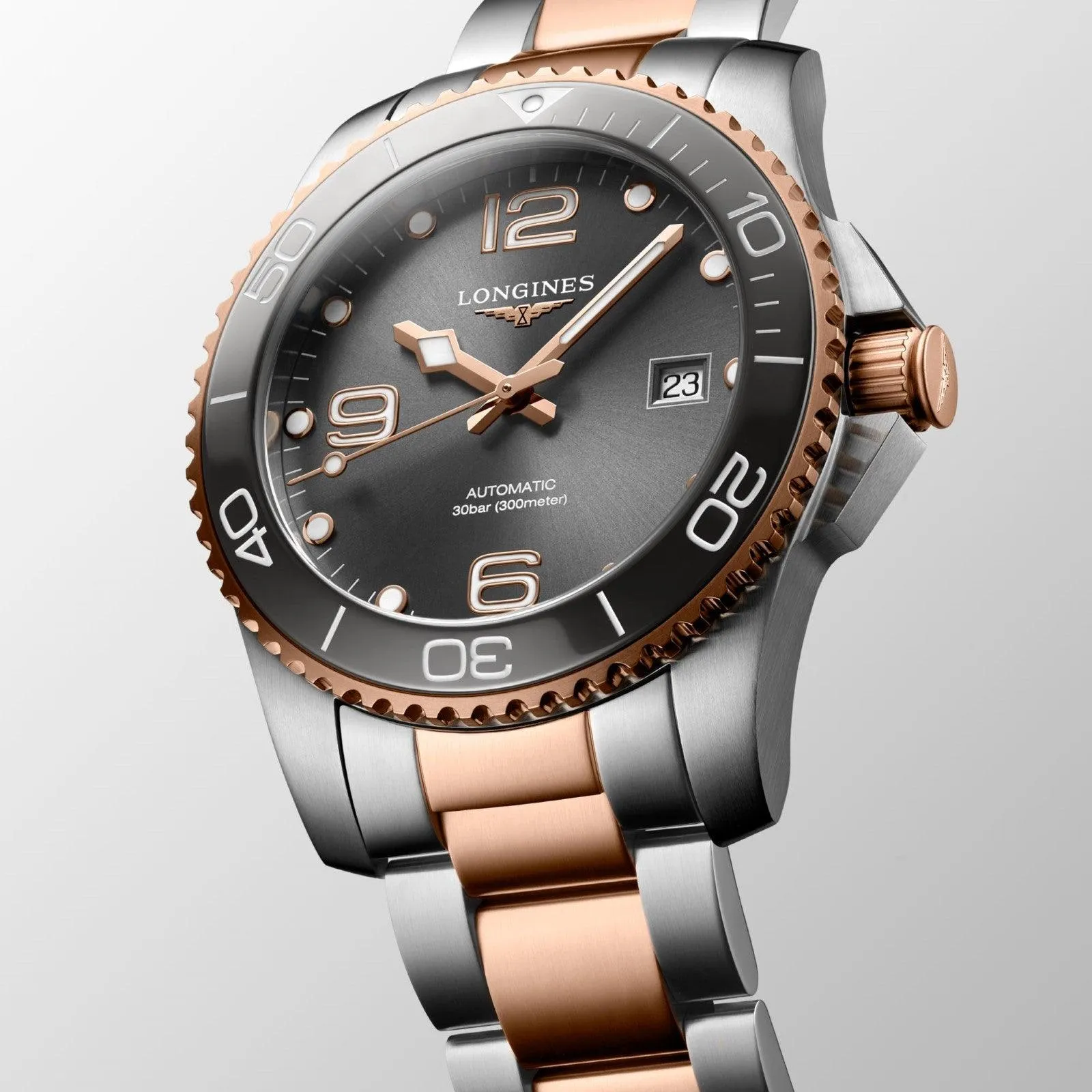 LONGINES HYDROCONQUEST 41mm Clock Automatic Gray Steel Pvd Finishes Rosa L3.781.3.78.7