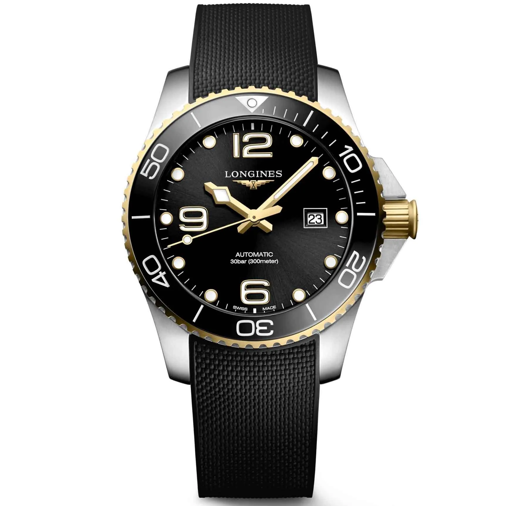 LONGINES HYDROCONQUEST WATCH 43mm Black Automatic Steel Finish PVD Gold Gold L3.782.3.56.9