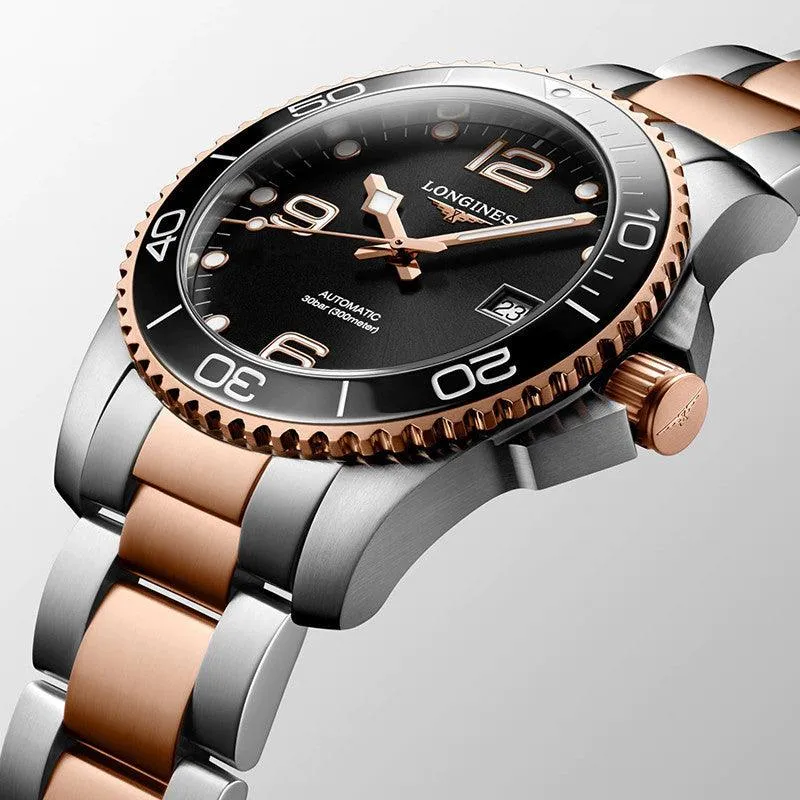 LONGINES HYDROCONQUEST WATCH 43MM BLACK AUTOMATIC STEEL STEEL PVD finishes Rosa L3.782.3.58.7